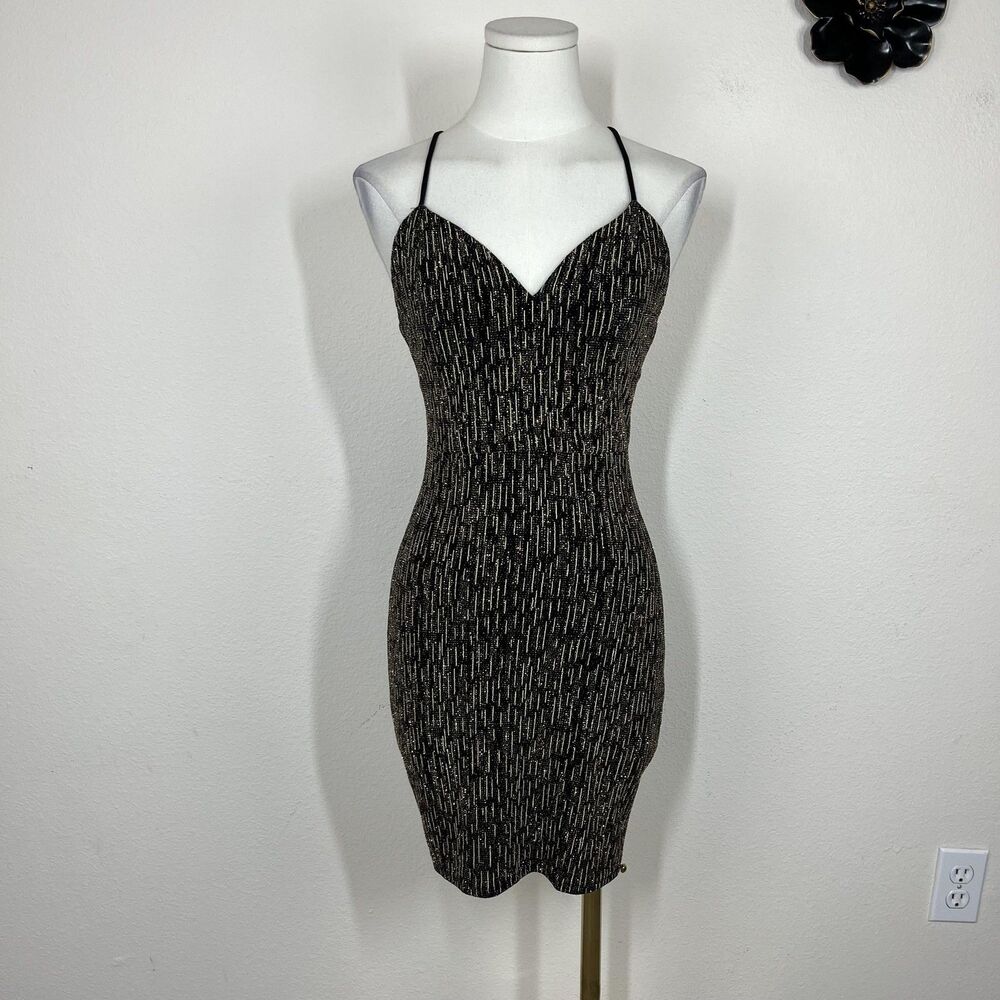 Olive Tree Dress Womens Large Black Glitter Slip Mini Party Cocktail USA Made